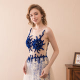 Unique A Line See-Through Beading Lace Sweep Train Prom Dress Party Dress WH36603