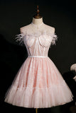 Cute Strapless Pink Tulle Short Homecoming Dresses