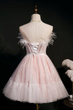 Cute Strapless Pink Tulle Short Homecoming Dresses