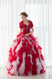 Two Pieces Strapless Beading Organza Floor Length Prom Dress