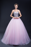 Ball Gown Strapless Sequins Tulle Floor length Prom Dress Party Dress WH30287