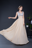 A Line V-Neck Sleeveless Sequins Chiffon Floor Length Prom Dresses Party Dresses WH16288