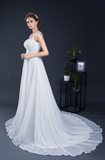 A Line Spaghetti Straps Appliques Chiffon Court Train Wedding Dress WH26283