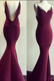 Sexy Mermaid Long Spaghetti Maroon Prom Dresses Ball Gown Prom Dresses