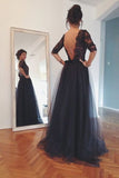 Black Backless Charming Long Prom Dress Evening Dress