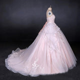 Ball Gown Strapless Sweetheart Wedding Dress with Lace Applique Tulle Prom Dress W1135