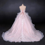 Ball Gown Strapless Sweetheart Wedding Dress with Lace Applique Tulle Prom Dress W1135