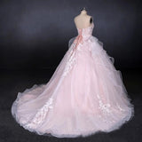 Ball Gown Strapless Sweetheart Wedding Dress with Lace Applique Tulle Prom Dress W1135