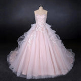 Ball Gown Strapless Sweetheart Wedding Dress with Lace Applique Tulle Prom Dress W1135