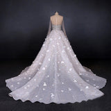 Stunning Long Sleeve Ball Gown 3D Flowers Wedding Dress Long Wedding Gowns W1164