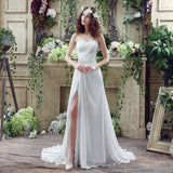 A Line Strapless Sequins Silk Like Satin Split Court Train Wedding Dress With Pearls WH20251