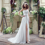 A Line Strapless Sequins Silk Like Satin Split Court Train Wedding Dress With Pearls WH20251