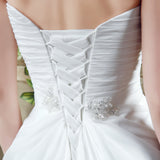 A Line Strapless Sequins Silk Like Satin Split Court Train Wedding Dress With Pearls WH20251