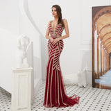 Sexy Deep V-Neck Mermaid Sleeveless Beads Prom Dress WH60716