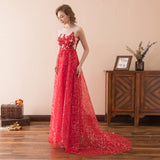 Shiny A Line Beading Red Tulle Prom Dress With Sequins Party Dress WH30604