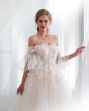 Gorgeous Off The Shoulder Appliques Court Train Wedding Dress With Flowers WH43657