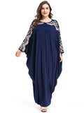 Long Sleeve Navy Blue Round Neck Prom Dress Plus Size Formal Dress F7027