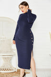 Sexy Plus Size Side Slit Sweater Dress Long Sleeve Stretch Mermaid Knit Dress FP8001