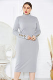 Fashion Sweater Maxi Dress Long Sleeve Mermaid Fit High Neck Knit Dress FP8002