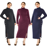 Sexy Plus Size Side Slit Sweater Dress Long Sleeve Stretch Mermaid Knit Dress FP8001