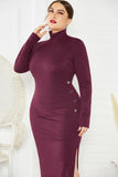 Sexy Plus Size Side Slit Sweater Dress Long Sleeve Stretch Mermaid Knit Dress FP8001