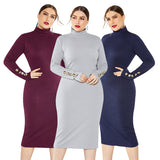 Fashion Sweater Maxi Dress Long Sleeve Mermaid Fit High Neck Knit Dress FP8002