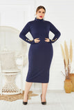 Fashion Sweater Maxi Dress Long Sleeve Mermaid Fit High Neck Knit Dress FP8002