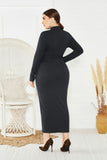 Plus Size Long Sleeve Black Mermaid Prom Dress Tea Length Formal Dress FP5237