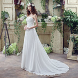 A Line Strapless Sequins Court Train Silk Like Satin Wedding Dress With Pearls WH20242