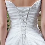 A Line Strapless Sequins Court Train Silk Like Satin Wedding Dress With Pearls WH20242