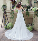 A Line Strapless Sequins Court Train Silk Like Satin Wedding Dress With Pearls WH20242