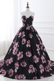 Ball Gown Strapless Floral Satin Court Train Prom Dress Party Dress WH26402