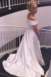 Elegant V-Neck Cap Sleeves A Line Satin Wedding Dresses Bride Gown