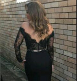 Mermaid Long Sleeves Black Lace Long Evening Dress