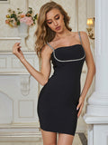 Black Spaghetti Straps Beaded Sheath Homecoming Dresses