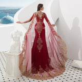 Stunning Mermaid Long Sleeve Beading Satin Prom Dress With Long Dress Shawl WH59323