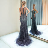 Mermaid V-Neck Sleeveless Beading Sweep Train Prom Dress Party Dress WH94687