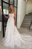 Spaghetti Straps Tulle Wedding Dress with 3D Appliques N099