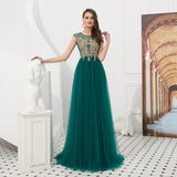 Vintage A Line Sleeveless Appliques Beading Tulle Sweep Train Prom Dress With Dress Shawl WH59324