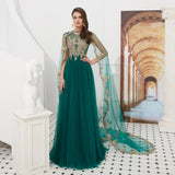 Vintage A Line Sleeveless Appliques Beading Tulle Sweep Train Prom Dress With Dress Shawl WH59324