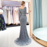 Fashion Mermaid V-Neck Long Sleeves Sequins Sweep Train Prom Dress Party Dress WH91693