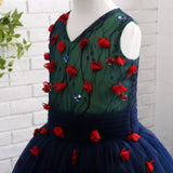 A Line V-Neck Sleeveless Sequins Appliques Tulle Flower Girl Dress WH16811