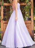 Ball Gown Lilac Long Prom Dresses With Sequins Evening Dresses PD1106