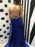 A Line Spaghetti Straps Prom Dresses With High Split PD1115