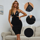 Sexy Black Straps V-Neck Leather Open Back Homecoming Dresses