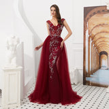 Shiny V-Neck Sleeveless Beading Tulle Sweep Train Prom Dress WH46321