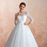 Ball Gown 3/4 Sleeve Appliques Organza Cathedral Train Wedding Dress WH37365