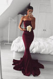 Mermaid Sexy Burgundy Strapless Sleeveless Long Prom Dress