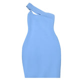 Simple Blue Slanted Shoulder Sleeveless Bandage Homecoming Dresses