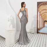 Mermaid V-Neck Beads Sleeveless Tulle Prom Dress WH65308